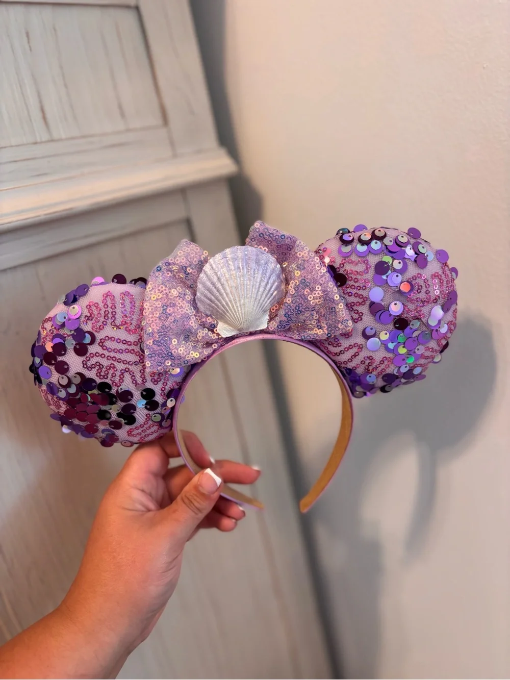 Sequin Bow Minnie Disney Headband Ears - Pink & Rose Gold
